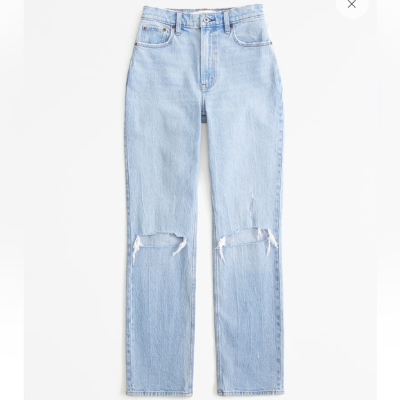 Abercrombie & Fitch Light Blue Straight Leg Ripped Jeans - Picture 2 of 8